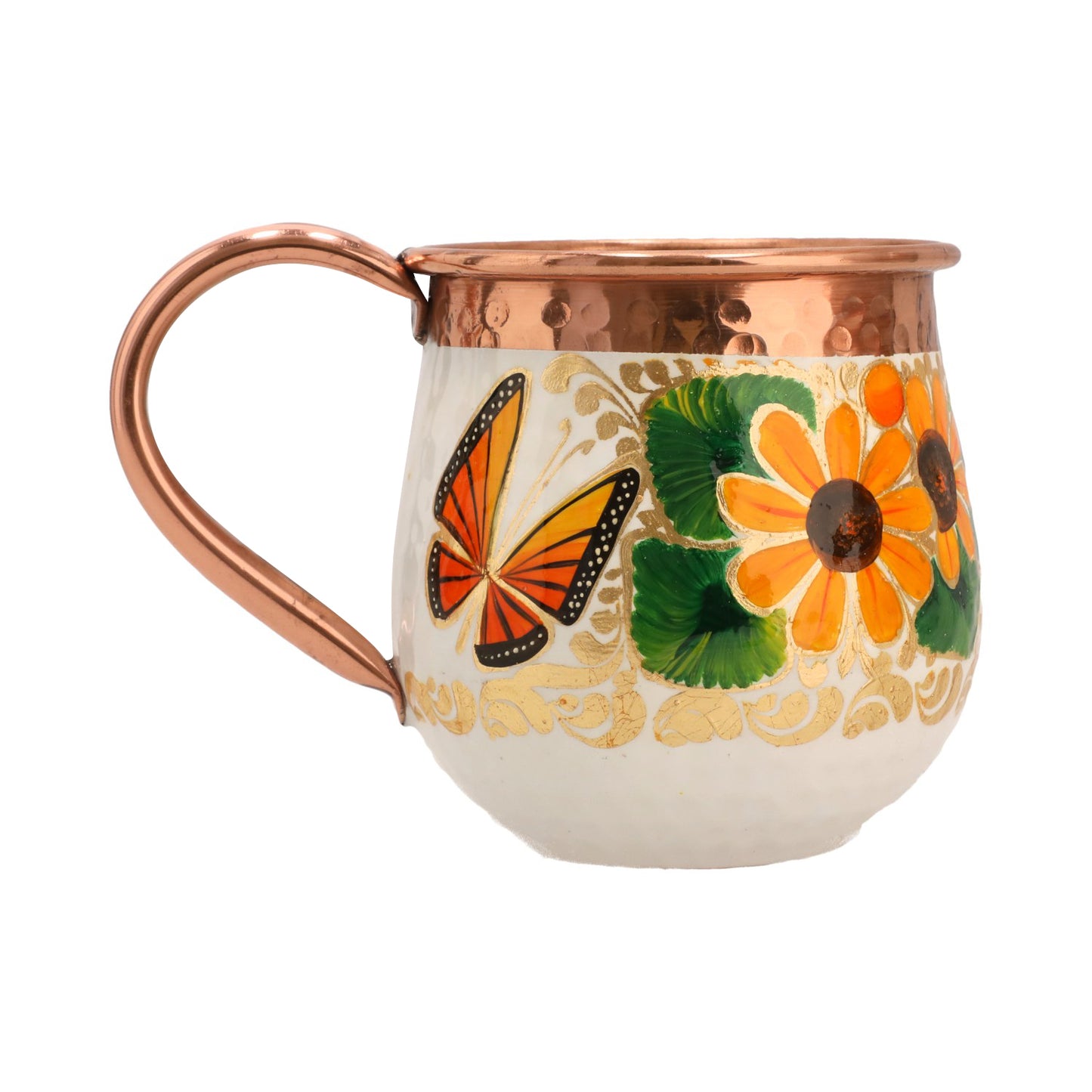 Set of 6 Hand-painted Copper Mugs