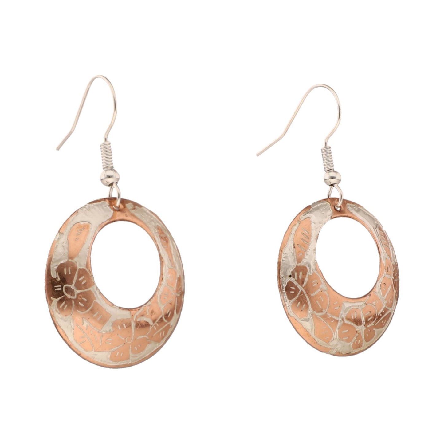 Round-shaped Copper and Silver Earrings