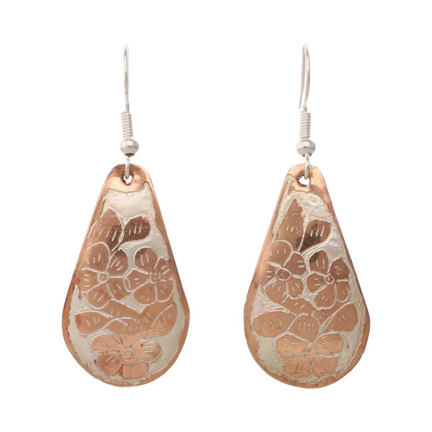 Droplet-shaped Copper and Silver Earrings