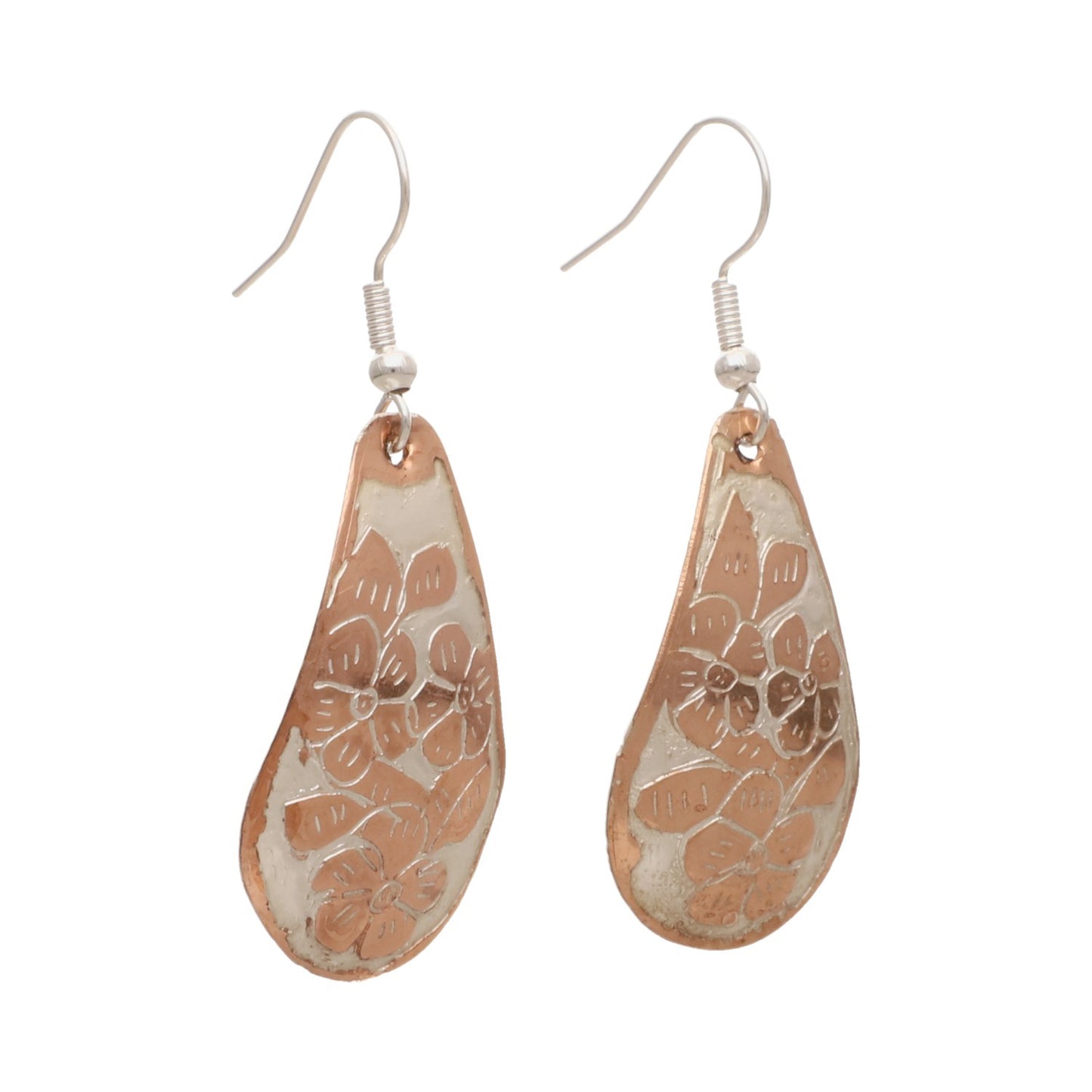 Droplet-shaped Copper and Silver Earrings