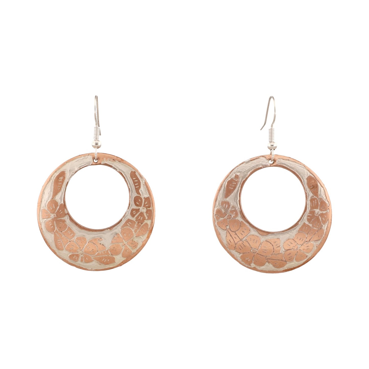 Round-shaped Copper and Silver Earrings