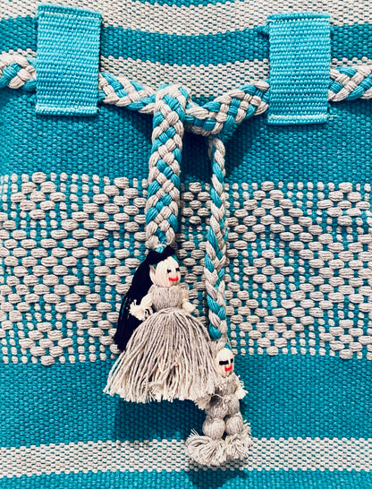 Handwoven Shoulder Bag - Aquamarine & Grey