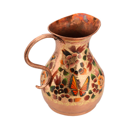 Set of Hand-Painted Copper Jug with 6 Coloured Mugs