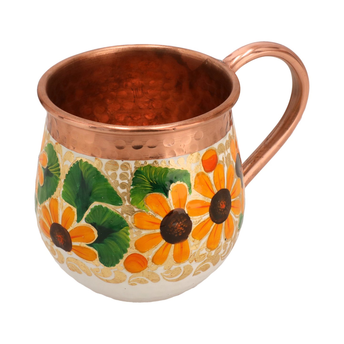 Set of Hand-Painted Copper Jug with 6 Coloured Mugs