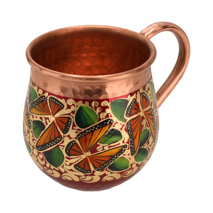 Set of Hand-Painted Copper Jug with 6 Coloured Mugs