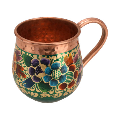 Set of Hand-Painted Copper Jug with 6 Coloured Mugs