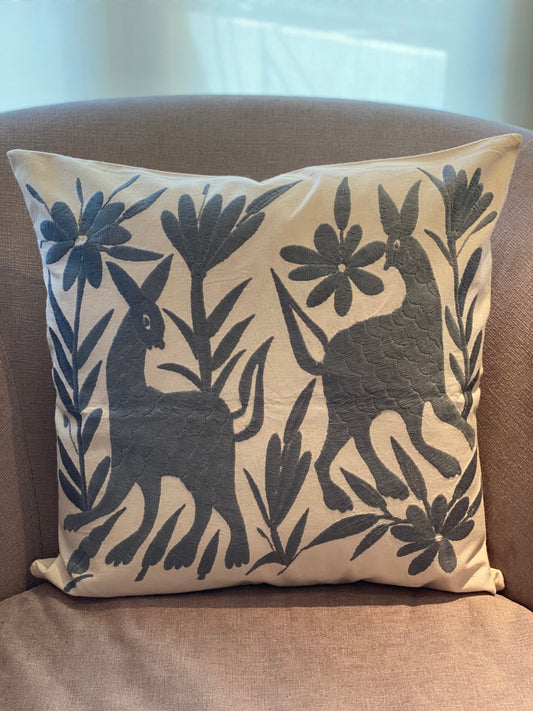 Otomi Cushion Cover - Deer Design in Grey