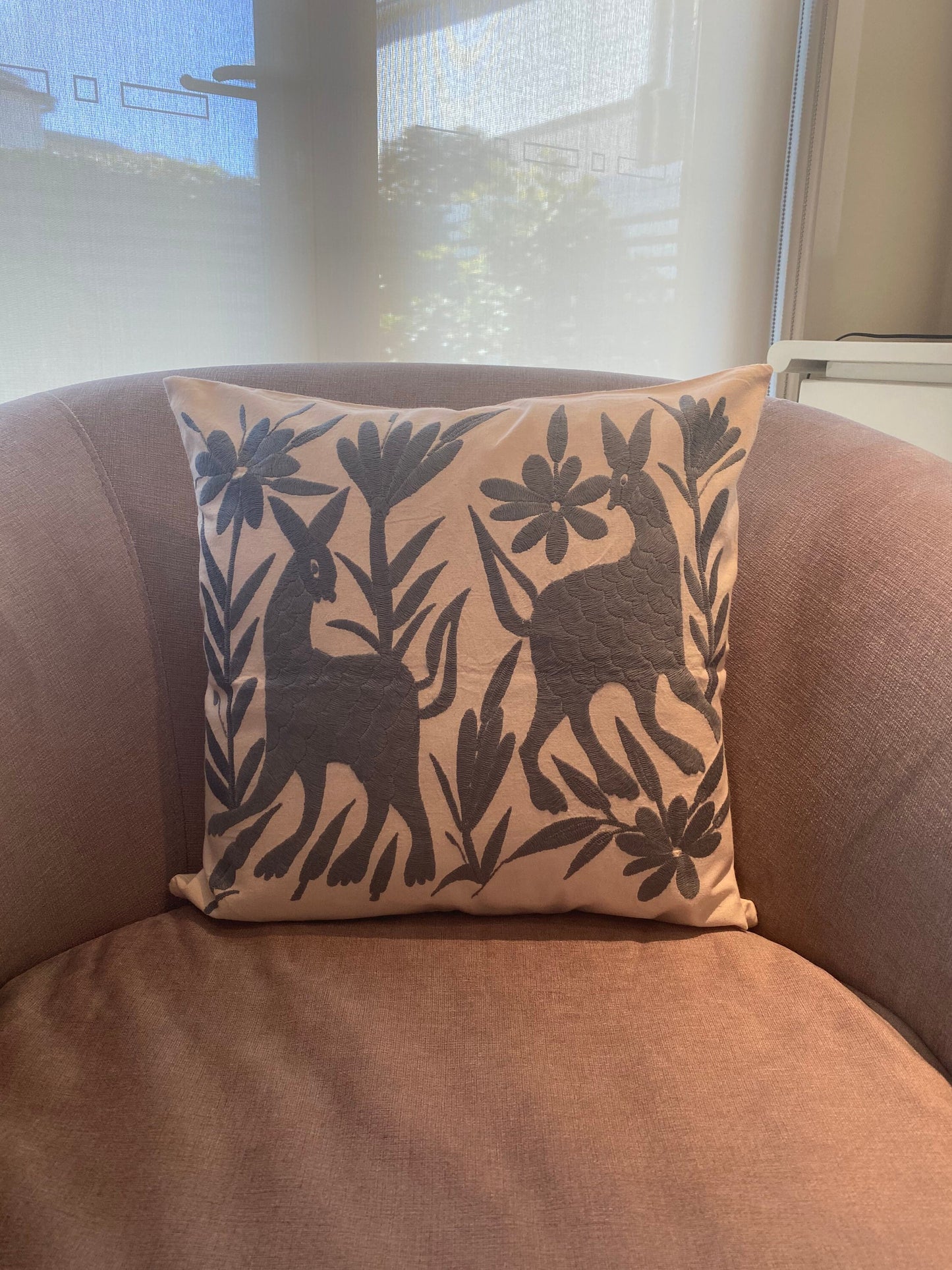 Otomi Cushion Cover - Deer Design in Grey