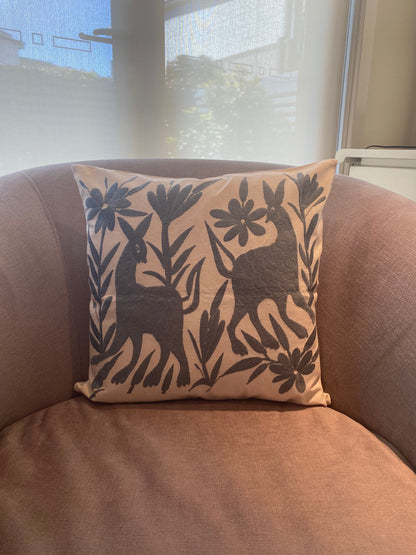 Otomi Cushion Cover - Deer Design in Grey