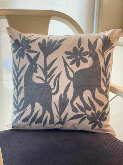 Otomi Cushion Cover - Deer Design in Grey
