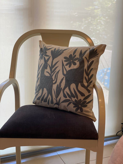 Otomi Cushion Cover - Deer Design in Grey