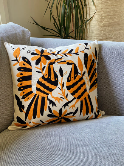 Otomi Cushion Cover - Black-Gold Bird Tenango