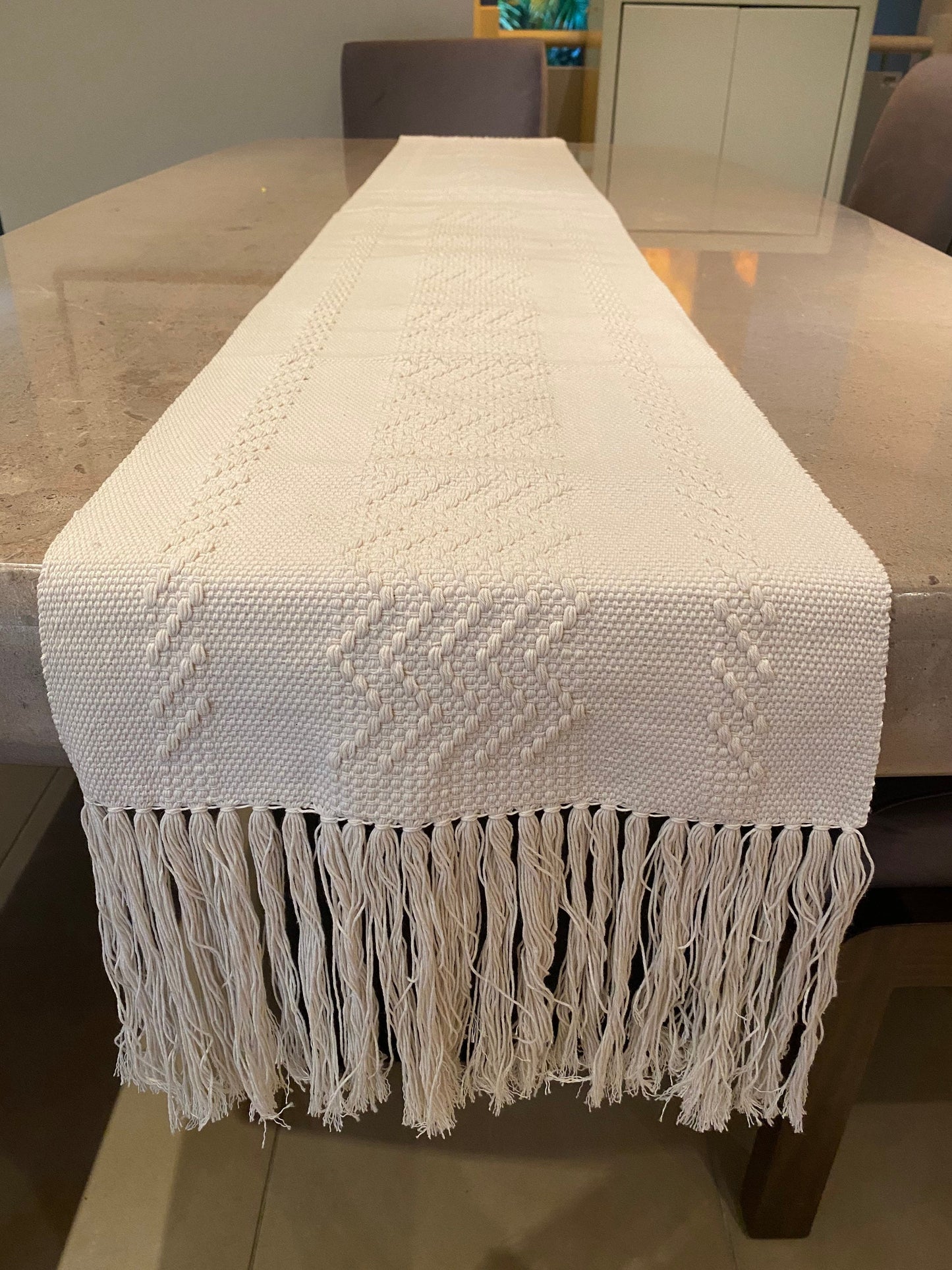 Handwoven Zapotec Table Runner - White